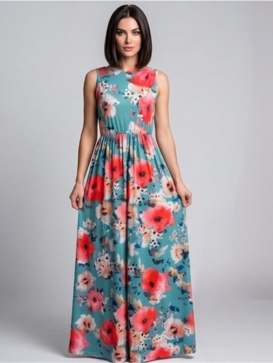 By Design Dresses & Skirts - Blue Boho Floral Print Hidden Pocket Dress